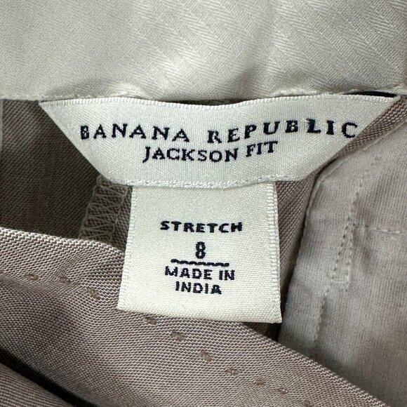 Banana Republic Pants Womens 8 Jackson Fit Tan Cotton Stretch Wide Leg Cuffed - Picture 9 of 10